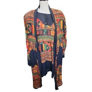 Carole Little 2 Piece Set Tunic/Jacket Vintage Size 12 Boho Hippie Ethnic Rayon
